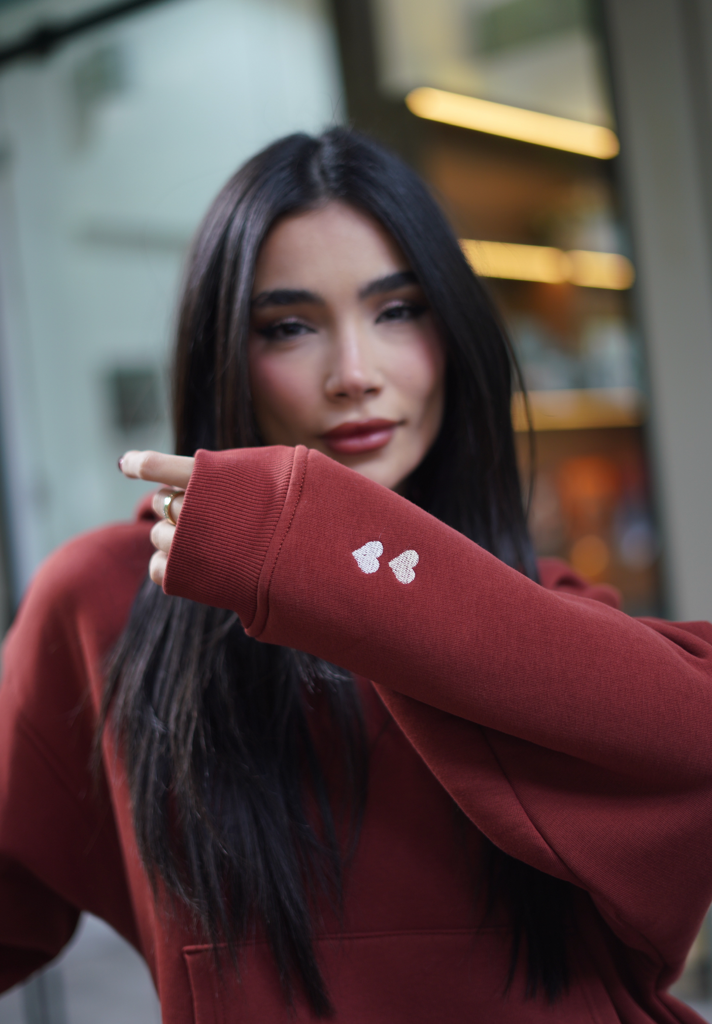 Embroidered Hoodie Set in Dark Rust