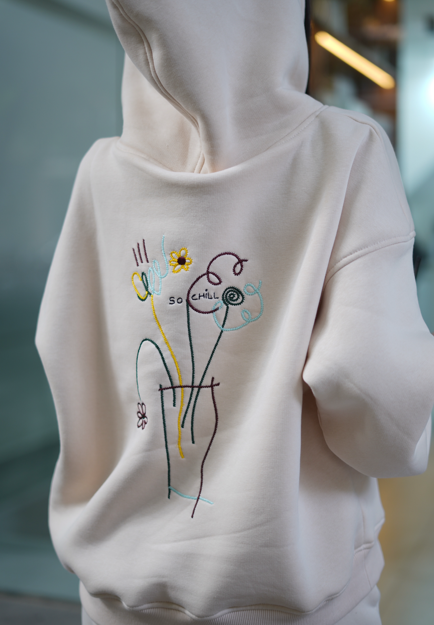 Embroidered Hoodie Set in Ivory