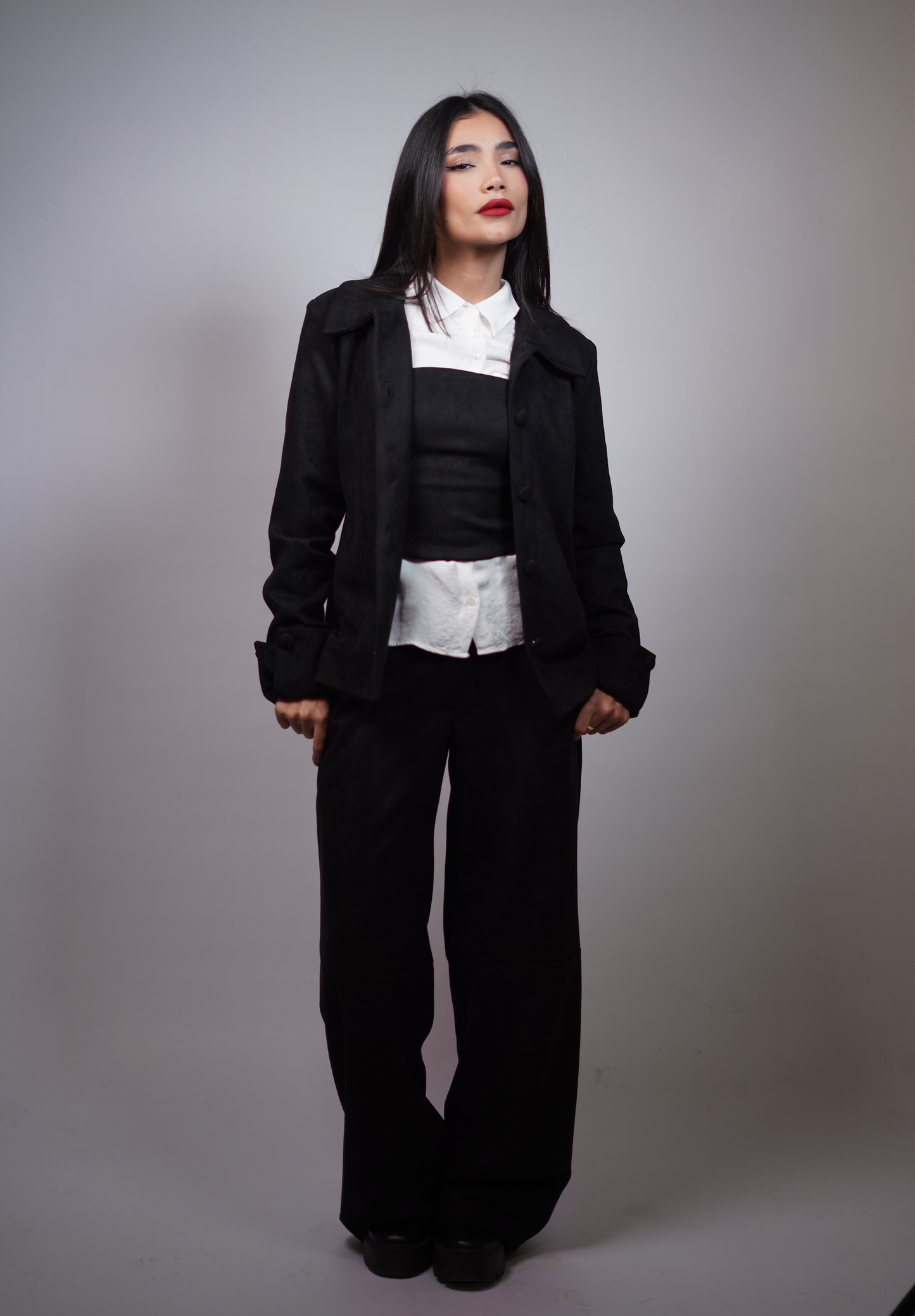 Suede Pants Set in Black