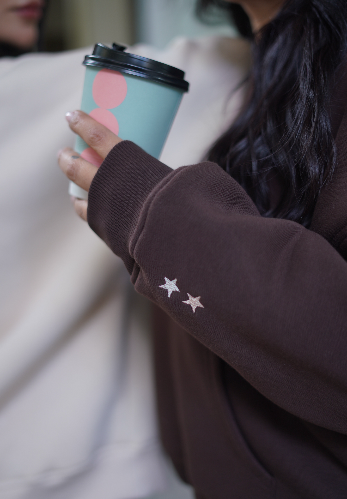 Embroidered Hoodie Set in Dark Browm