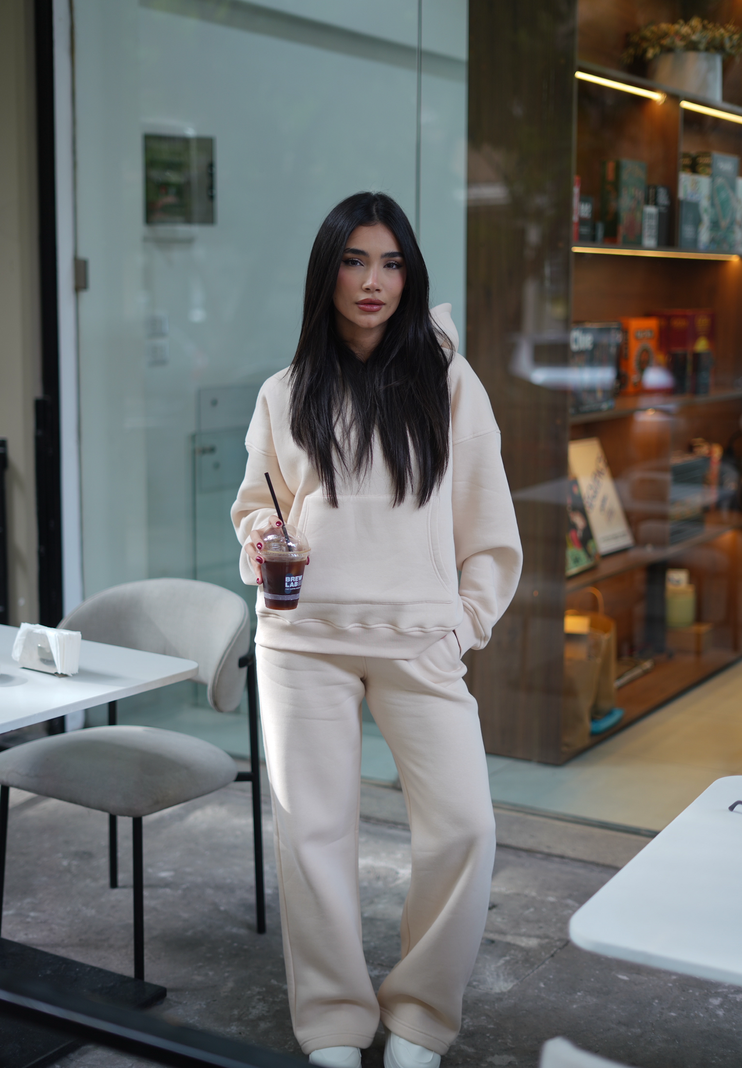Embroidered Hoodie Set in Ivory