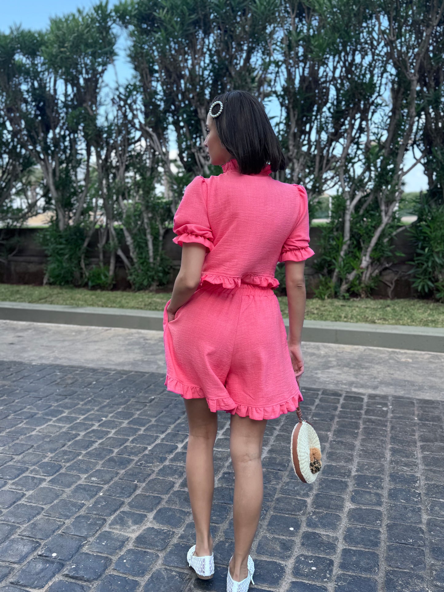 Frilled Shorts Set with Hanging Beads