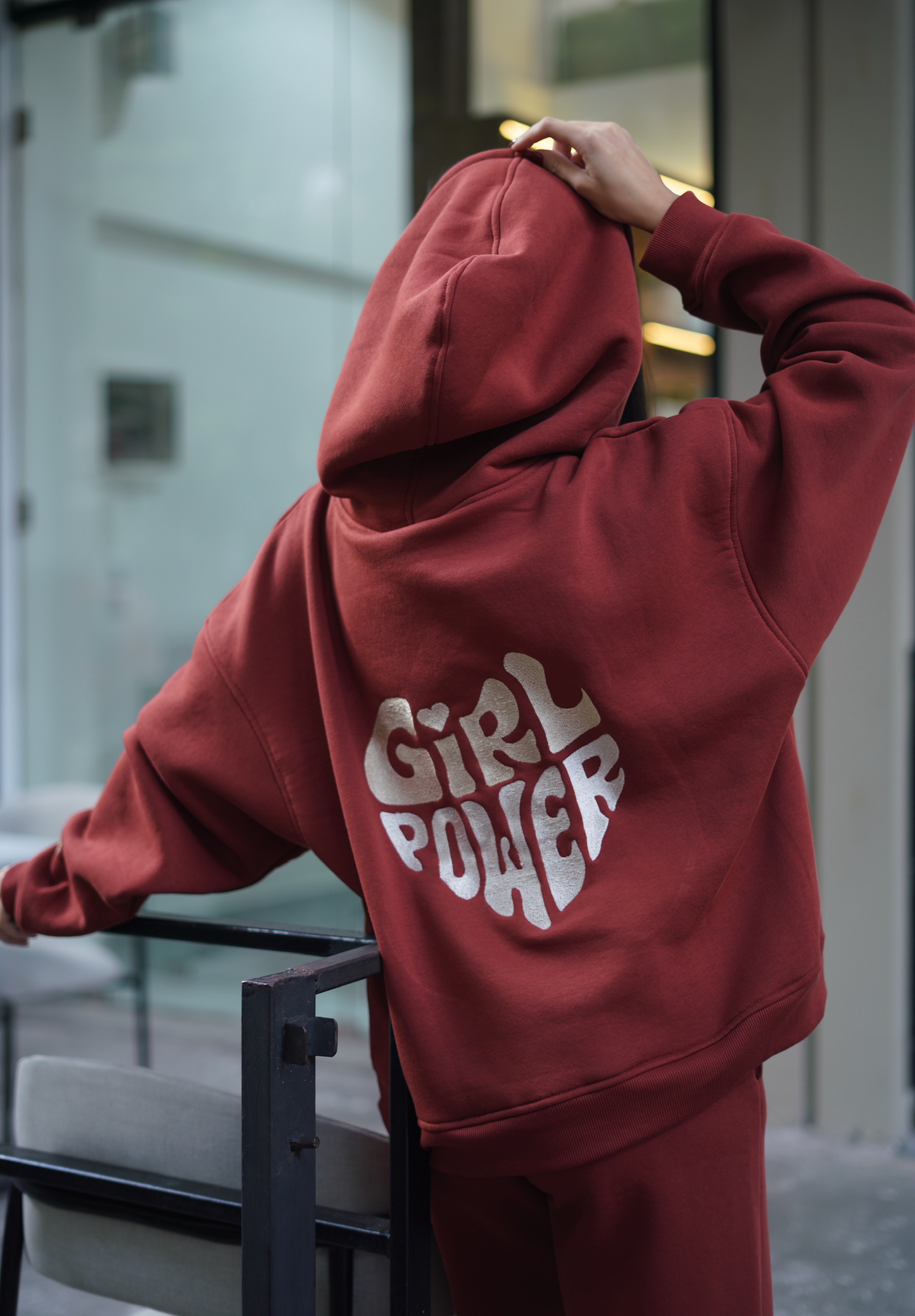 Embroidered Hoodie Set in Dark Rust