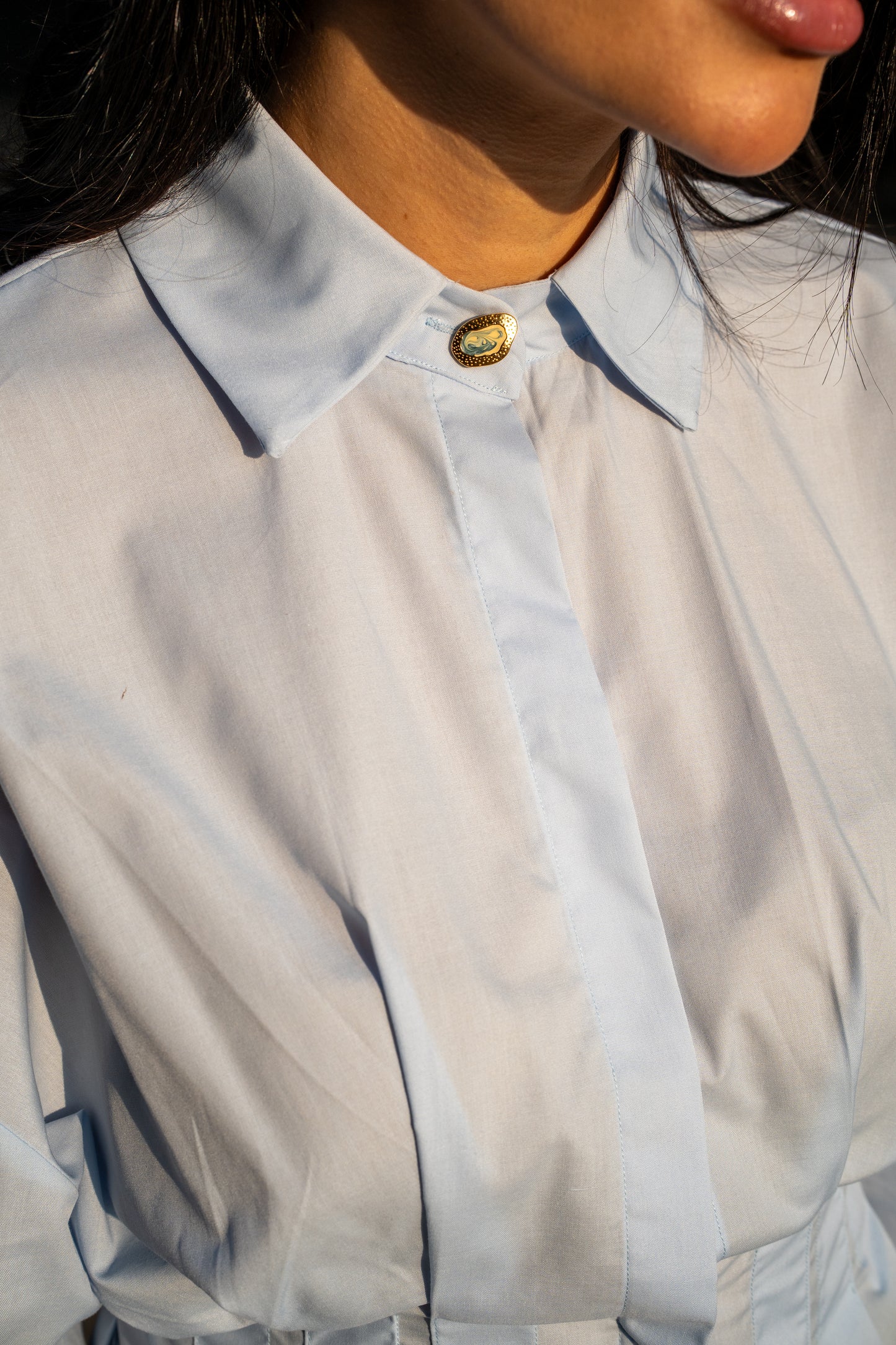 Scrunched Poplin Shirt in Light Blue