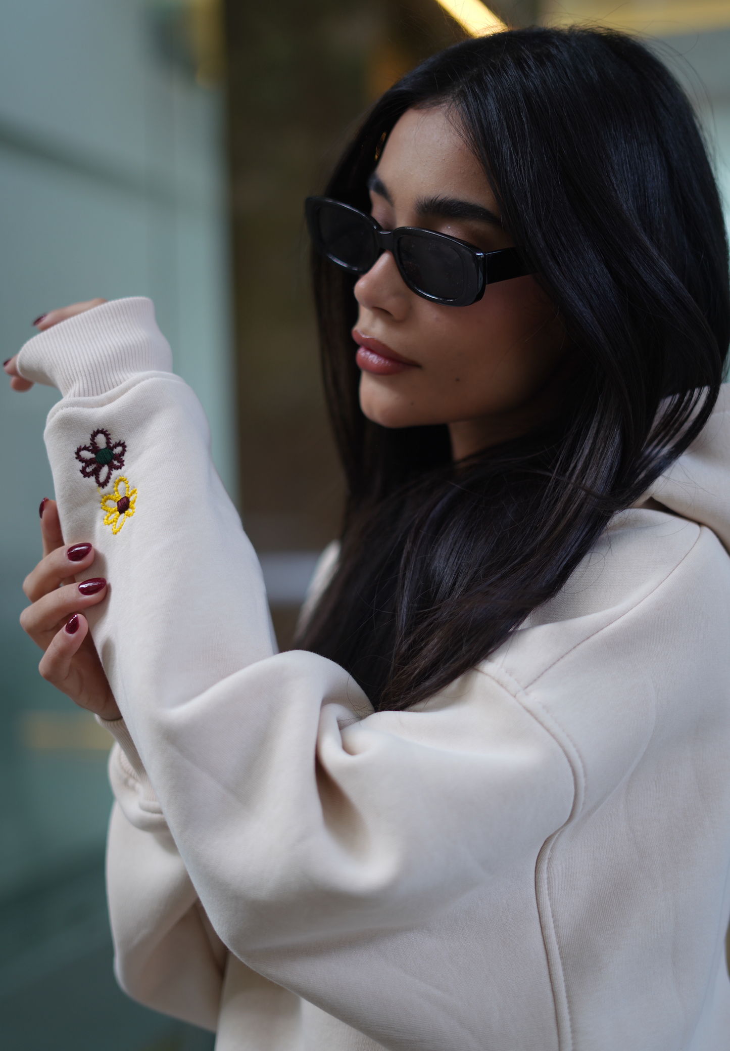 Embroidered Hoodie Set in Ivory