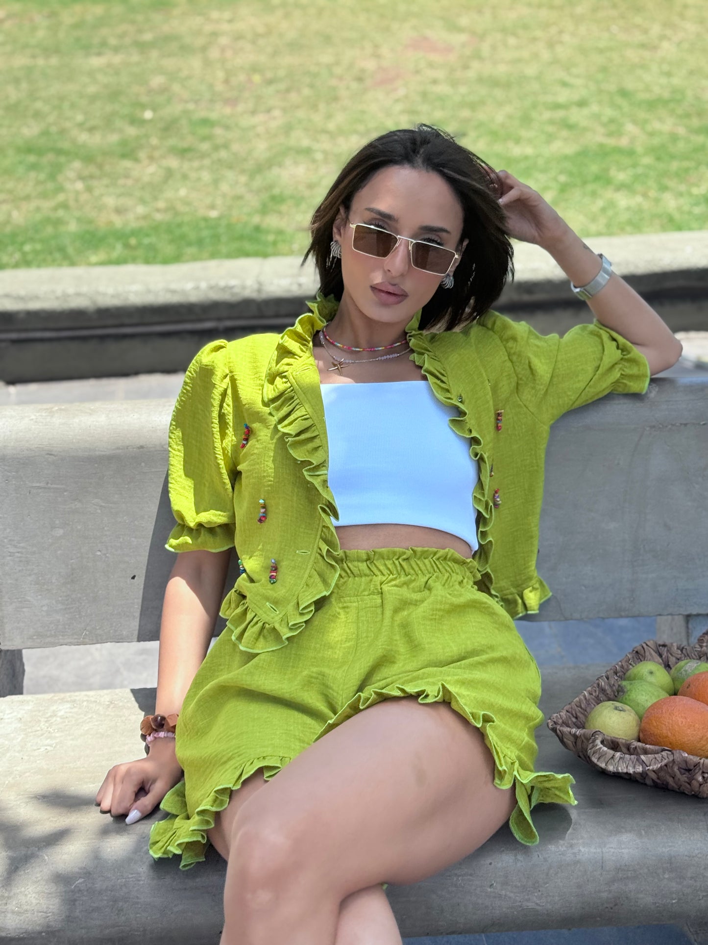 Frilled Shorts Set with Hanging Beads