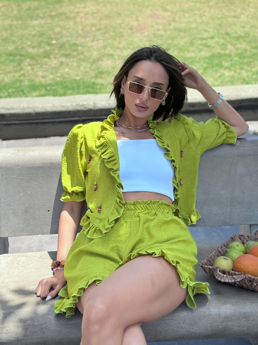 Frilled Shorts Set with Hanging Beads