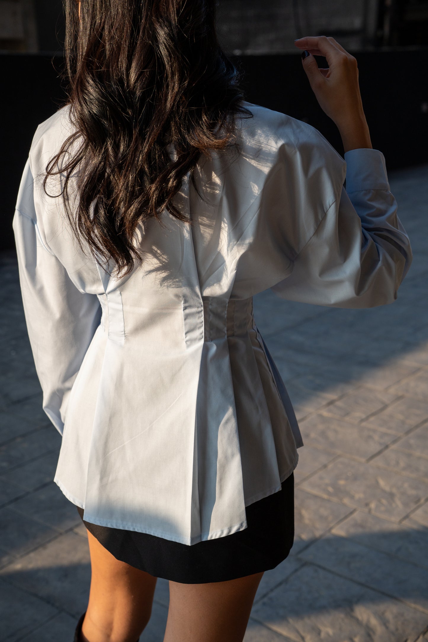 Scrunched Poplin Shirt in Light Blue