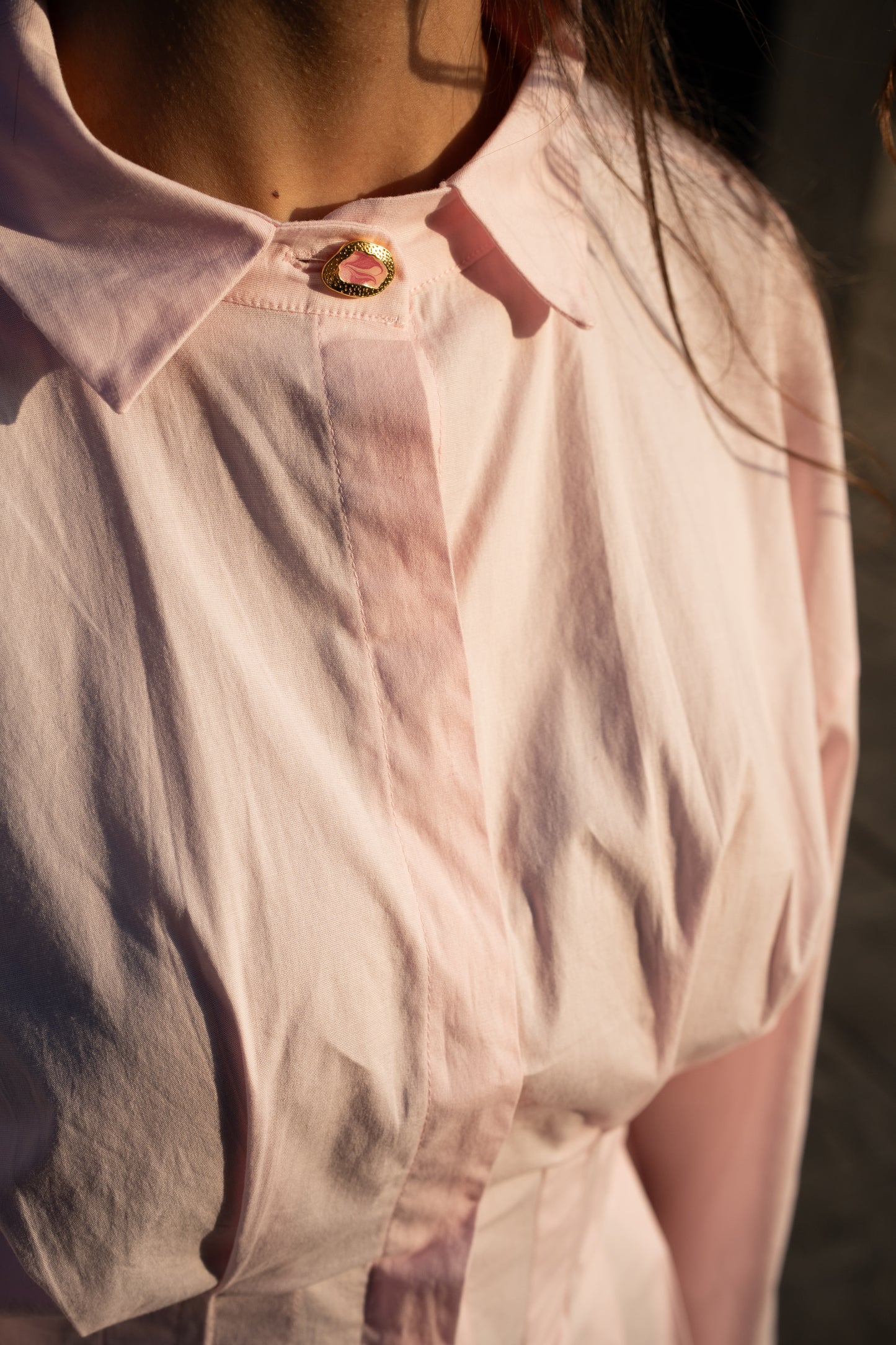 Scrunched Poplin Shirt in Baby Pink